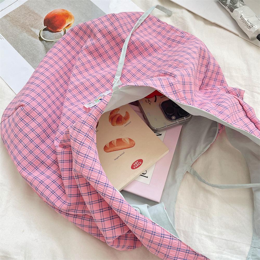Plaid Candy Color Double Sided Women's Shoulder Bags Sweet Strap Bow Ladies Handbags Large Capacity Portable Female Underarm Bag