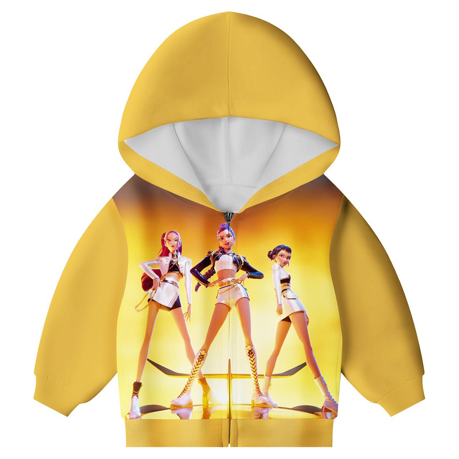 

Худи для девочек 3D Мультяшная куртка Толстовка Музыкальная на молнии с капюшоном с длинным рукавом Топы 160 жёлтый