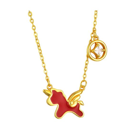Oil Dripping Horse Pendant Necklace Lightweight Hypoallergenic 2026 New Year Women Flying Horse Chain Necklace Fashion Jewelry