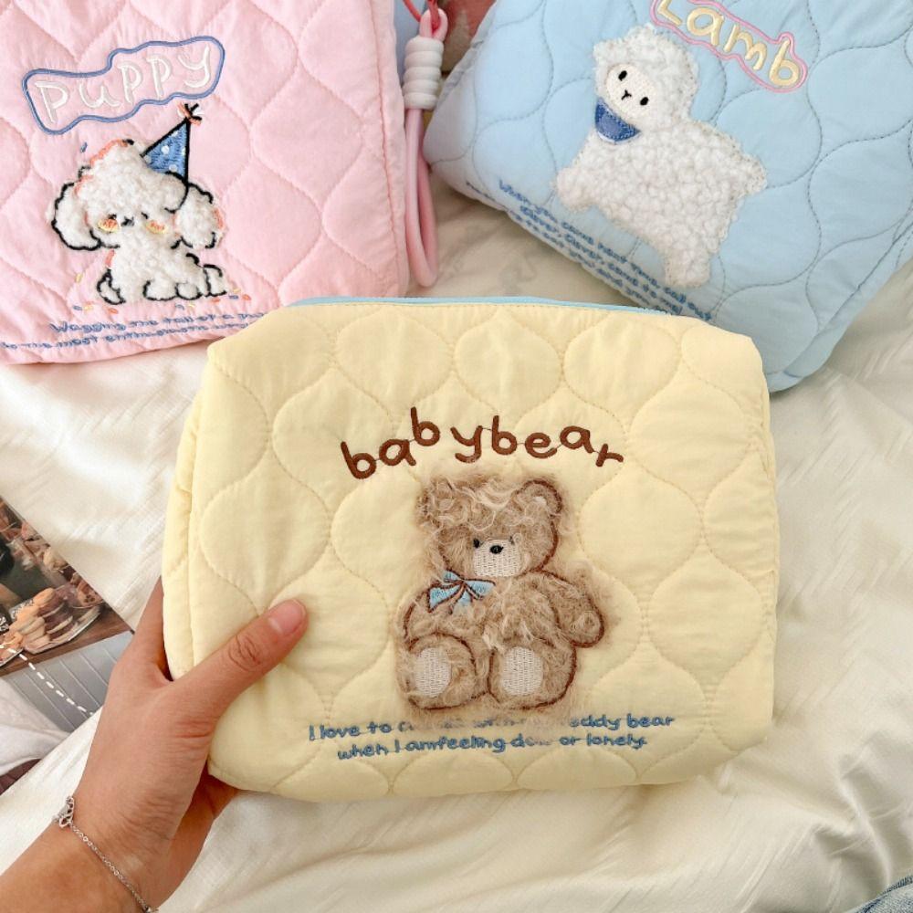 INS Puppy Embroidered Cosmetic Bag Korean Style Portable Makeup Bag Handbag Bear Storage Bag  Women