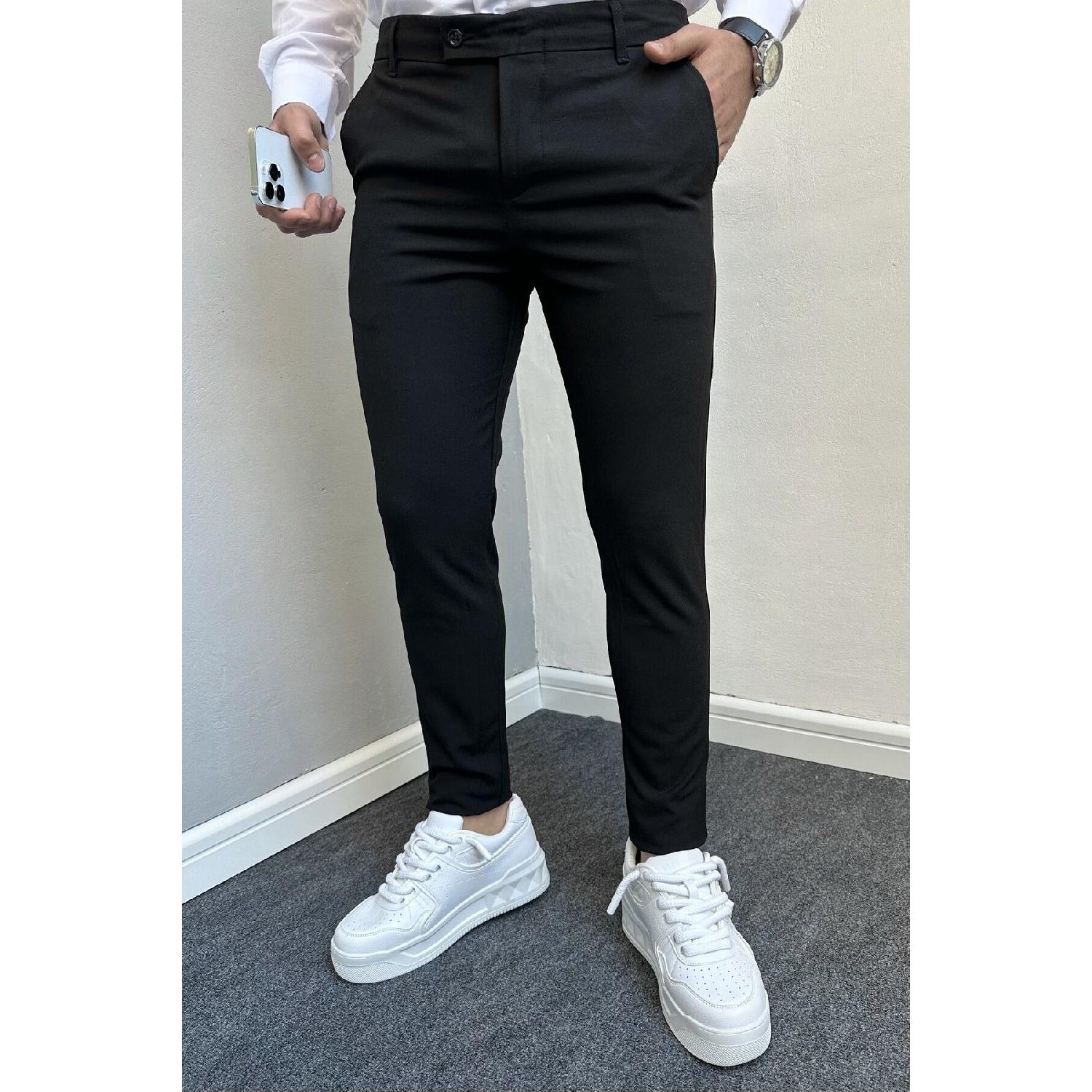 

Чоловічі чорні приталені гнучкі штани з лайкри 29 чорний