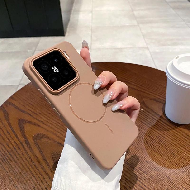 

Для Xiaomi Mi 14 15 Pro 14pro Чехол Магнитный Роскошный Матовый Мягкий ТПУ Блокировка Цвета Защитный Ударопрочный Mi 15pro Чехлы for Xiaomi 14 коричневый