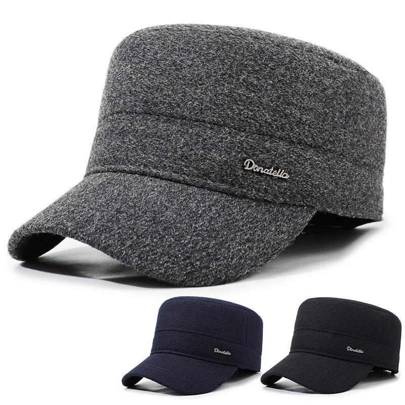 Middle-Aged and Elderly Cap Men's Winter Flat Cap Ear Protection Cap Autumn Winter Thick Warm Grandpa Cotton Cap