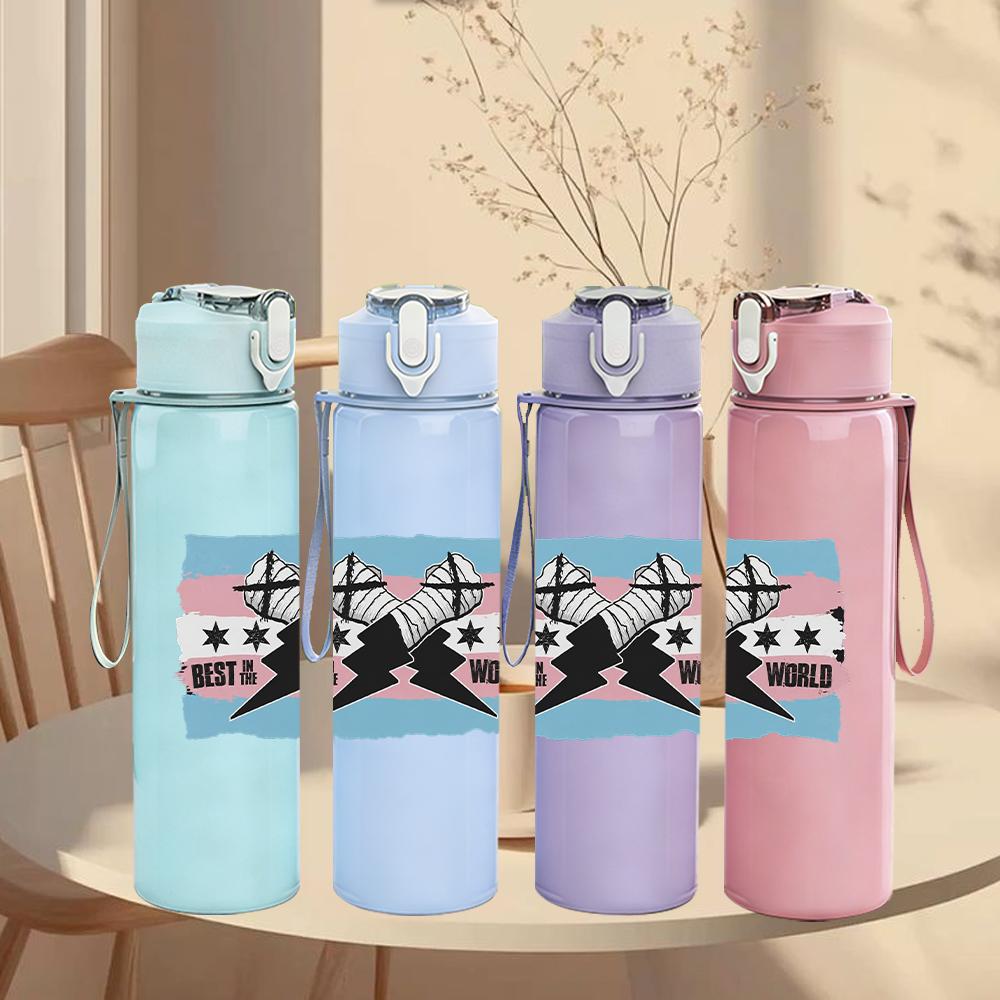 1PC Retro Retro Skateboard Collage Print 750ml Colorful Plastic Sports Water Bottle Leakproof Pop Up Lid with Straw for Outdoor Work Home Use