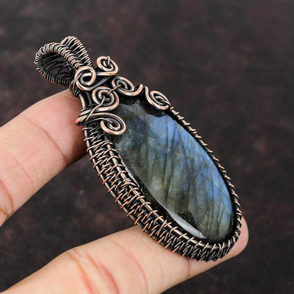 Labradorite Pendant Natural Gemstone Jewelry Copper Wire Wrapped Pendant Handmade Pendant Labradorite Copper Designer Jewelry Gift For Her