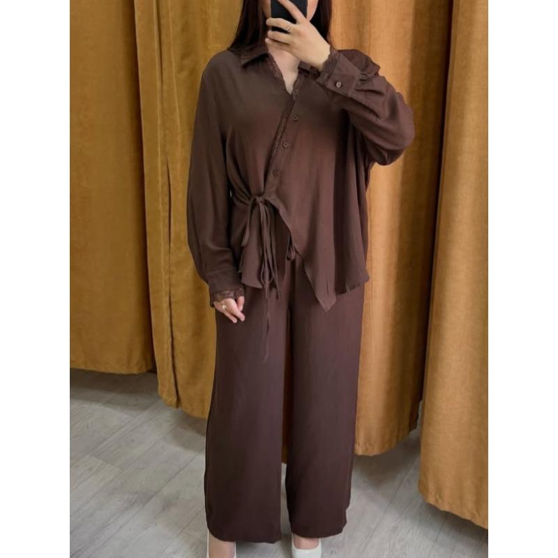 QICED Damen Mode Lässig Herbst Winter Langarm V-Ausschnitt Hosenanzüge