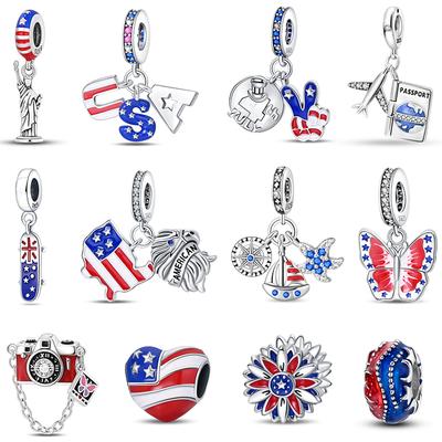 Charms Fit Pan Copper American Style Usa Eagle Independence Day Camera Passport Beads Original Bracelets Diy Fine Jewelry