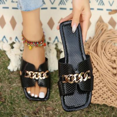 2024 heißer Verkauf Schuhe für Frauen Grundlegende frauen Hausschuhe Sommer Täglich Hausschuhe Frauen Kette Square Toe Flache mit Outdoor Schuhe damen