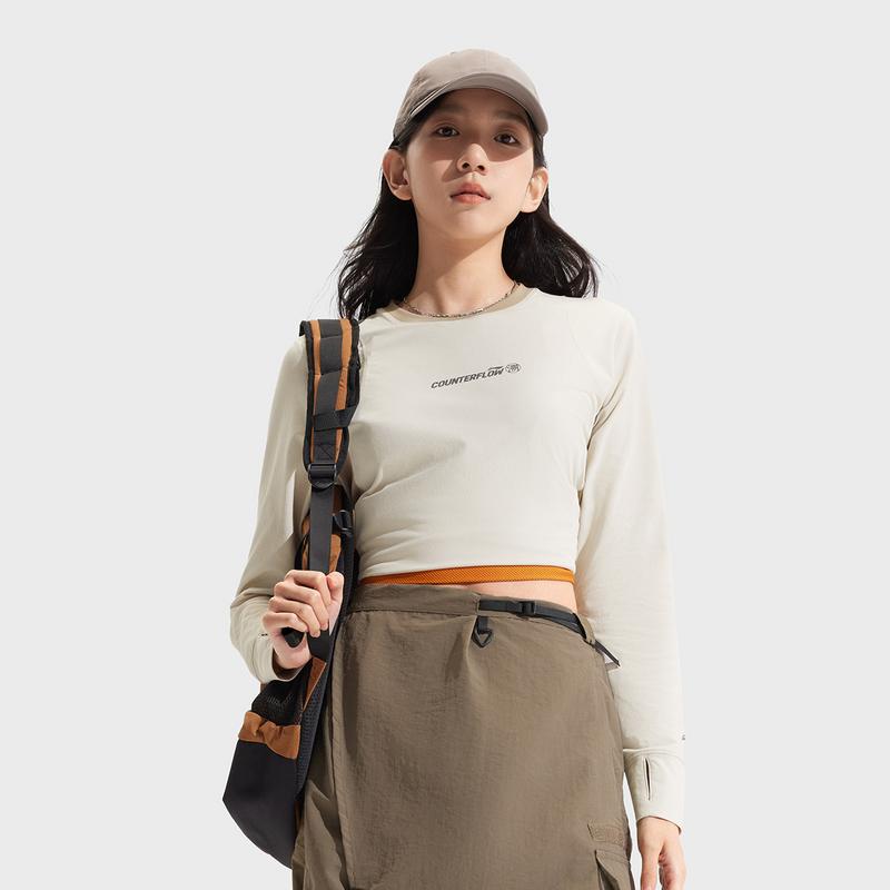 Li Ning CF Letter Splicing Simple Round Neck Comfortable Pullover Long Sleeve T-Shirt Women T-Shirt ATLV214-1