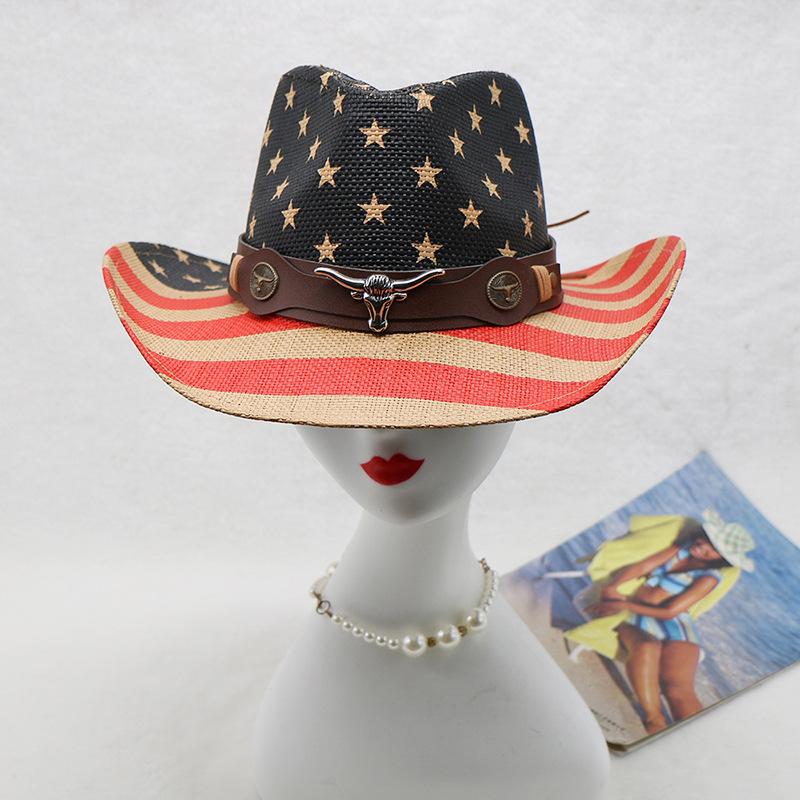 Western Cowboy Hat Print Retro Men'S Outdoor Hat Style Straw Hat Knight Straw Hat