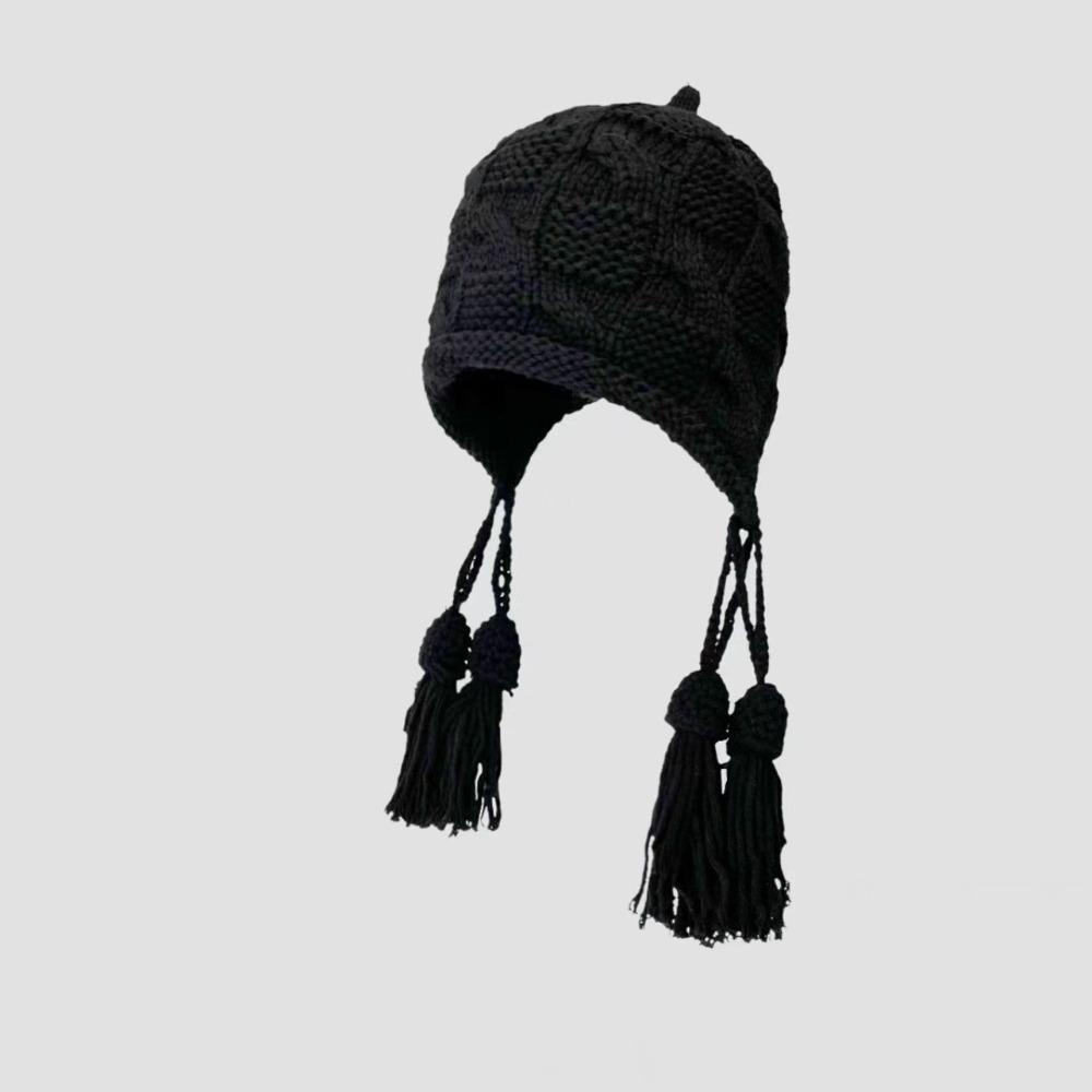 New Windproof Knitted Hat Tassel Ear Protection Winter Beanie Warm Headgear Winter