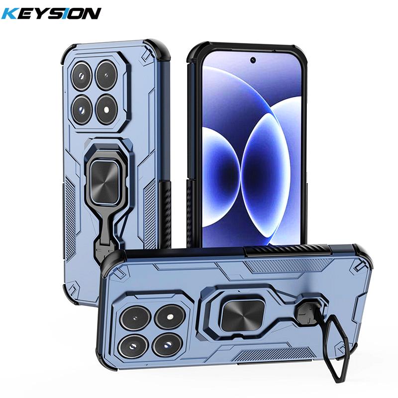 KEYSION Shockproof Armor Case for Xiaomi 17 Soft Silicone+PC Upright Metal Live Ring Stand Phone Back Cover for Xiaomi 17