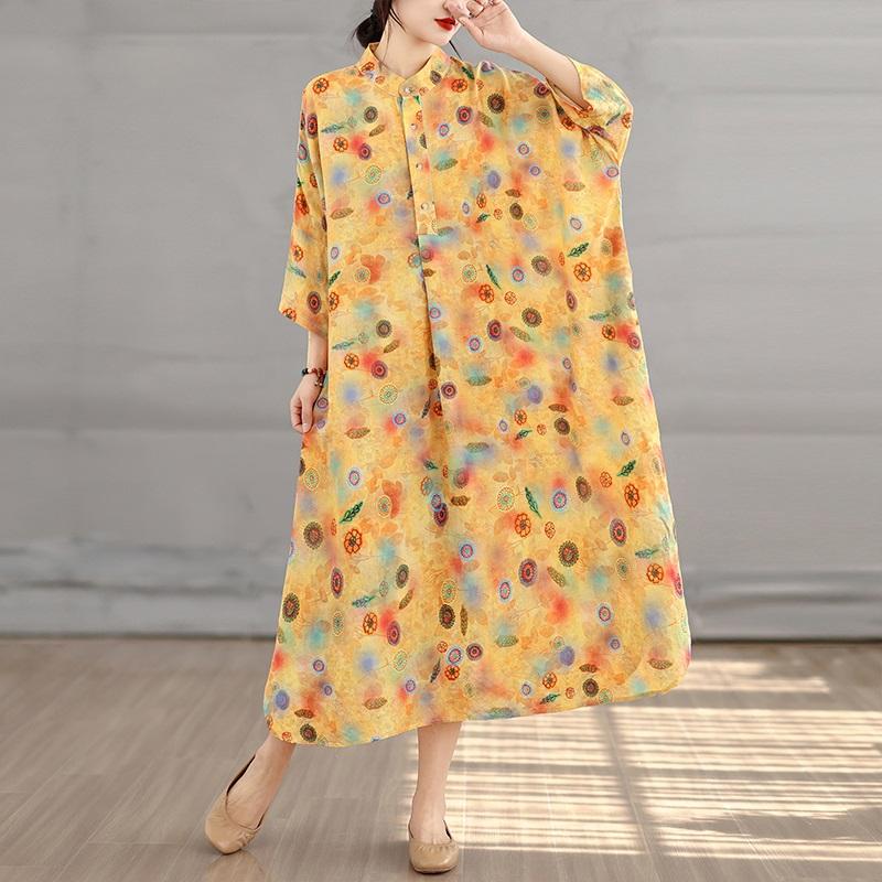 Kurzarm Plus Size Baumwolle Vintage Blumenmuster Neu in Kleidern für Damen lässig locker langes Sommerkleid