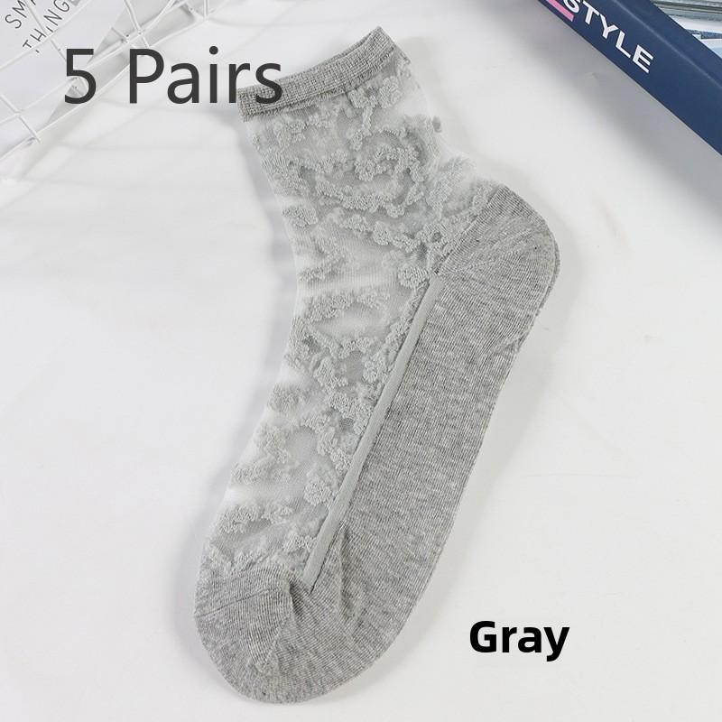 

5 пар весенне-летних модных дышащих стеклянных чулок из кристального шелка для женщин 5 Pairs серый