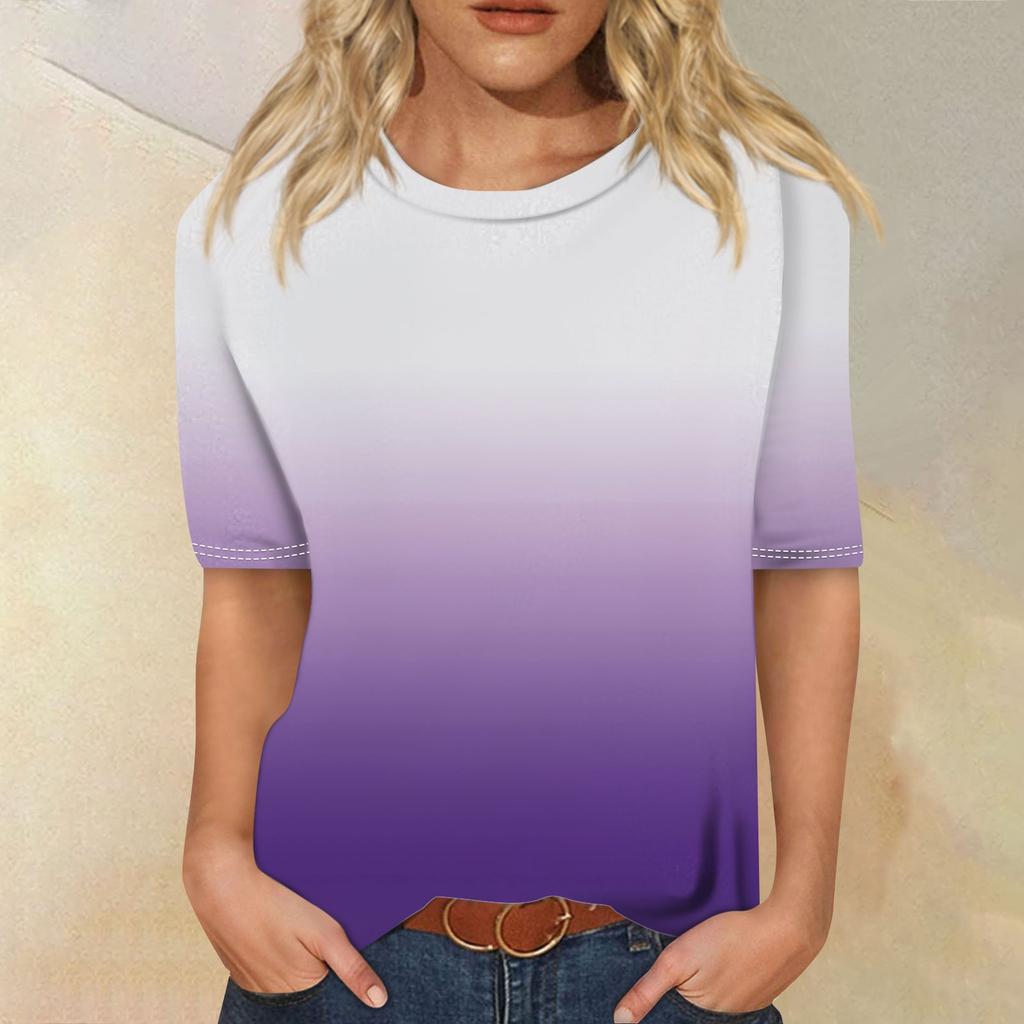 Modisches, lässiges Top mit drei halben Ärmeln und abgestuftem Druck für Damen mit Rundhalsausschnitt