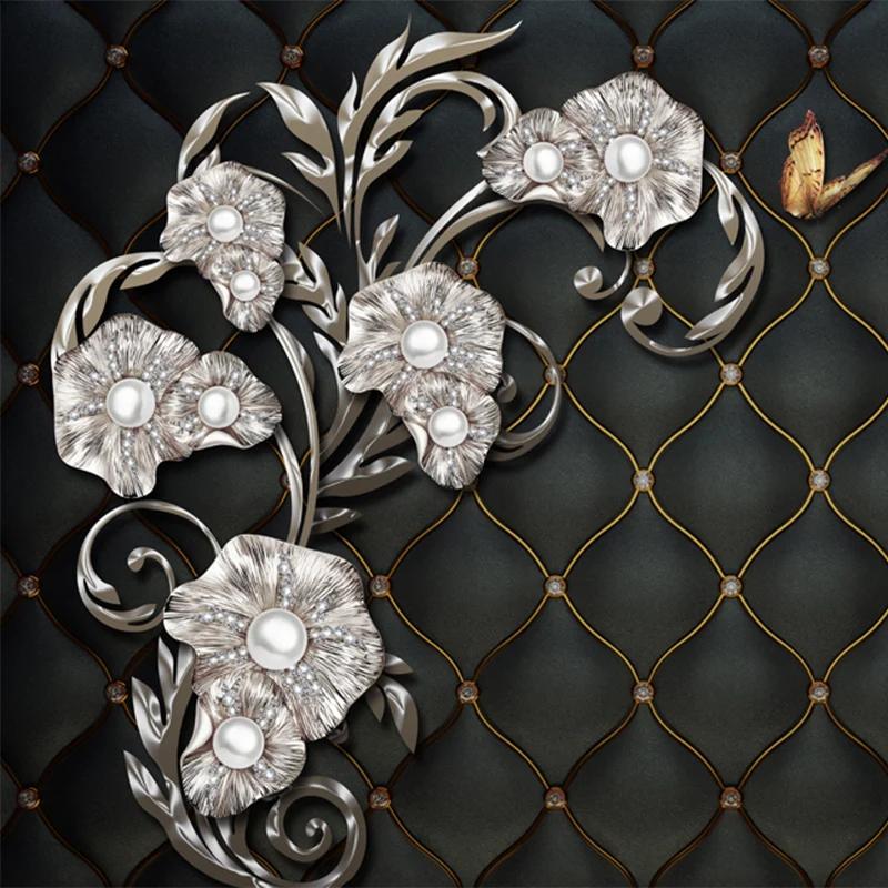 European Style Luxury Wallpaper 3D Stereo Flower Jewelry Photo Mural High Quality Hotel Living Room Background Wall Home Decor