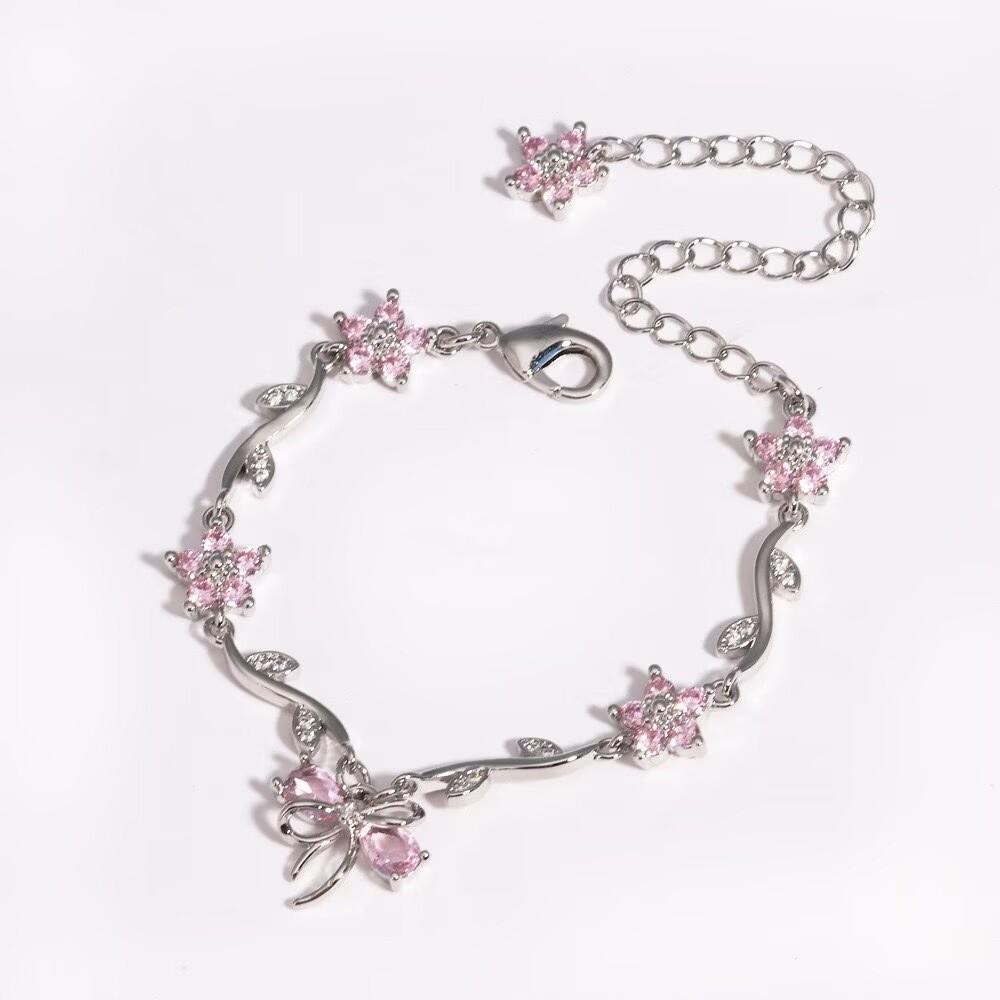 Elegant Y2K Flowers Bracelet Butterfly Bow Crystal Chain Bracelet Multicolor Adjustable Women's Bracelet Jewelry Gift