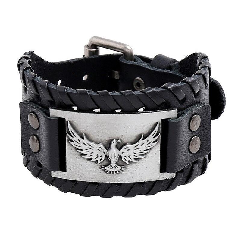 HNSP Wolf Rune Wrap Viking Leather Bracelet For Men Vintage Wide Bracelet Male  Accessory