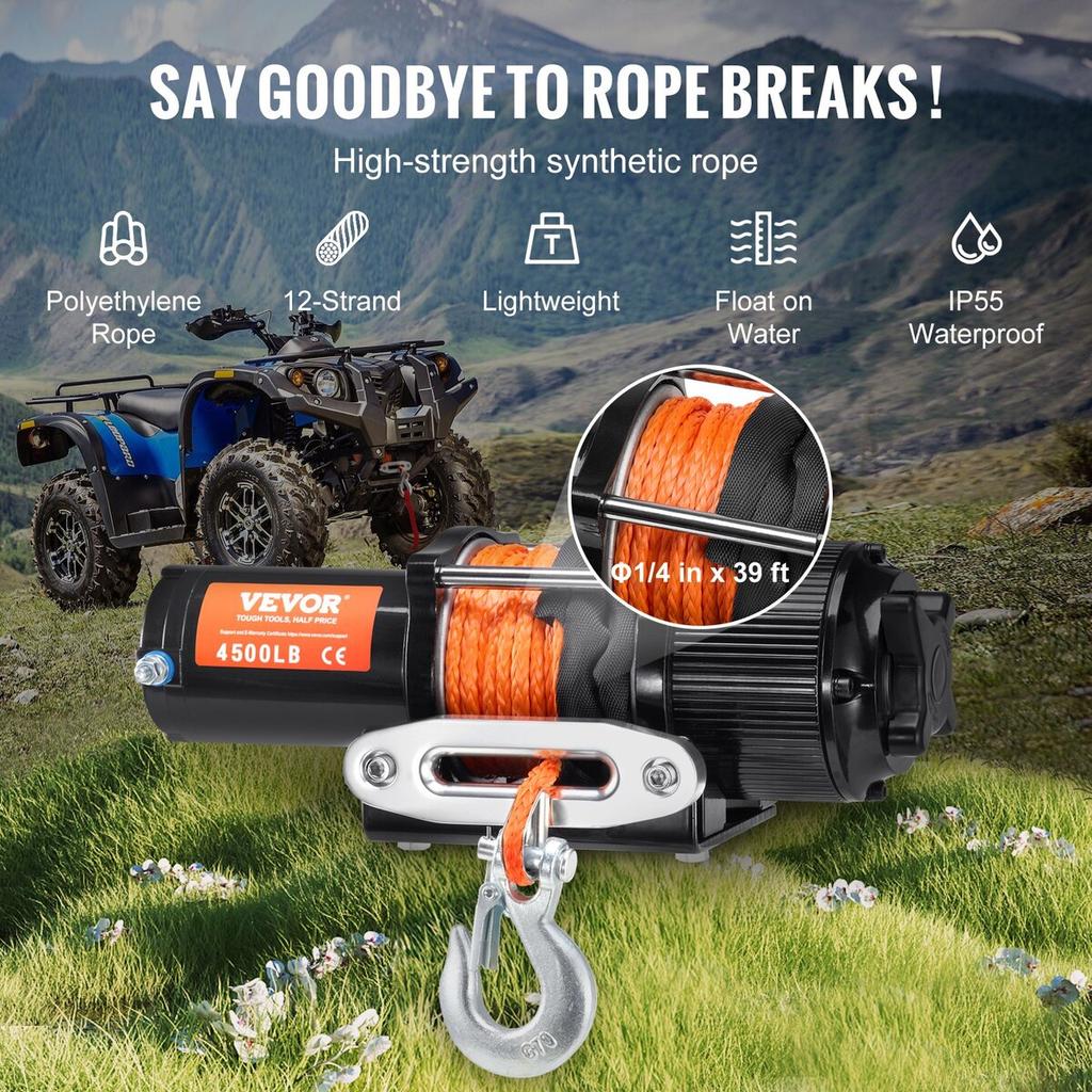 Elektrische Winde ATV UTV 4500 lb Synthetikseil Wasserdichte Fernbedienung