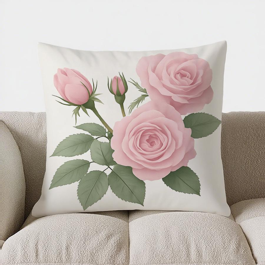 Home Decor Pink Roses And White Flowers Cushion Cover Pattern Cushion Cover Suitable For Sofa Bedroom Car Pillow Cover