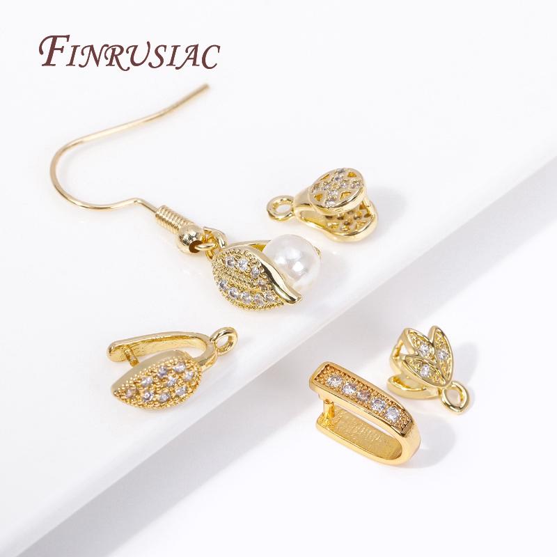 Multi Types 18K Gold Plated Inlaid Zircon Beila For Pendants,Pinch Clip Bails For Crystal Agate Jewelry Making,Pendant Connector