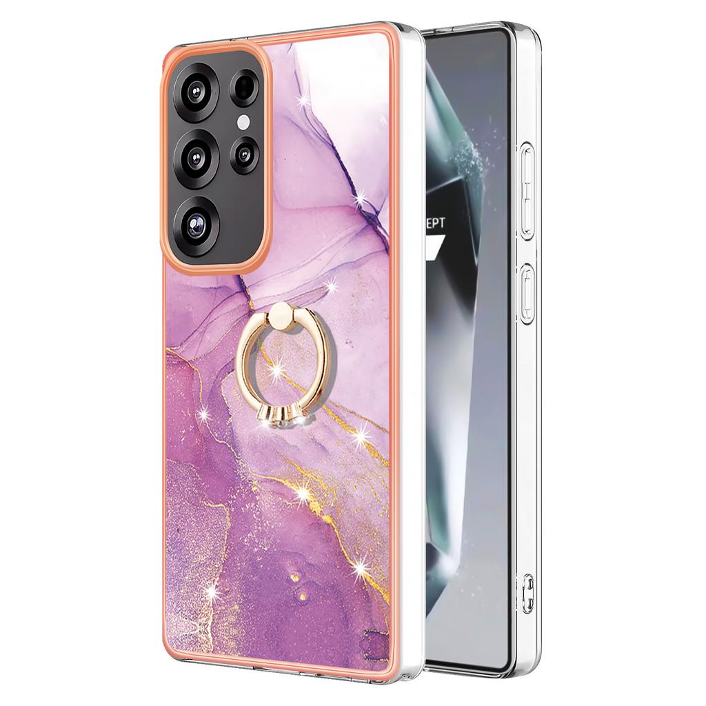 For Samsung Galaxy S25 Ultra Case with Ring Kickstand Marble Pattern Electroplating TPU Back Cover