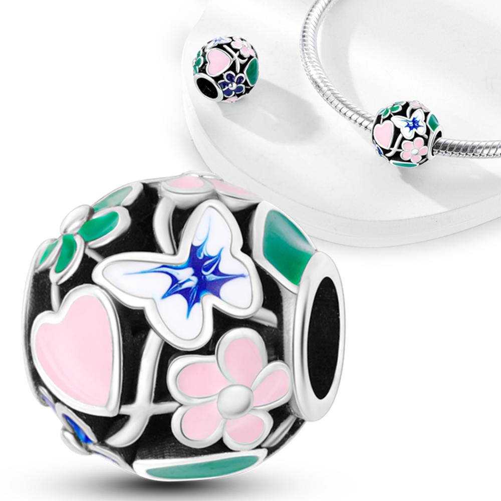 

Charms Copper Heart-Shaped Butterflies Flowers Beads Fit Charms Plata Original Bracelet Beads Women Jewellery Making Diy