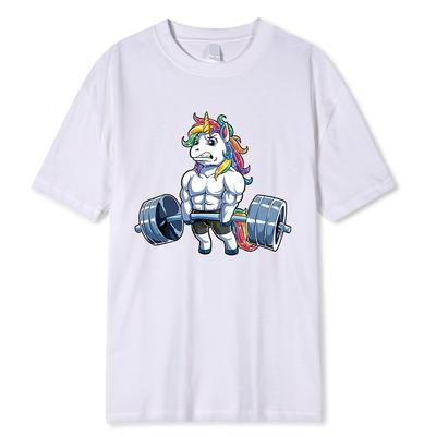 Divertida Camiseta de Cuello Redondo de Unicornio de Gimnasio Fitness Culturismo para Hombre Casual Manga Corta Camisetas Tops Dropshipping