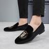 New Velvet Embroidery Patent Leather Casual Shoes For Men Slip On Loafers Moccasins Party Wedding Prom Flats Zapatillas Hombre