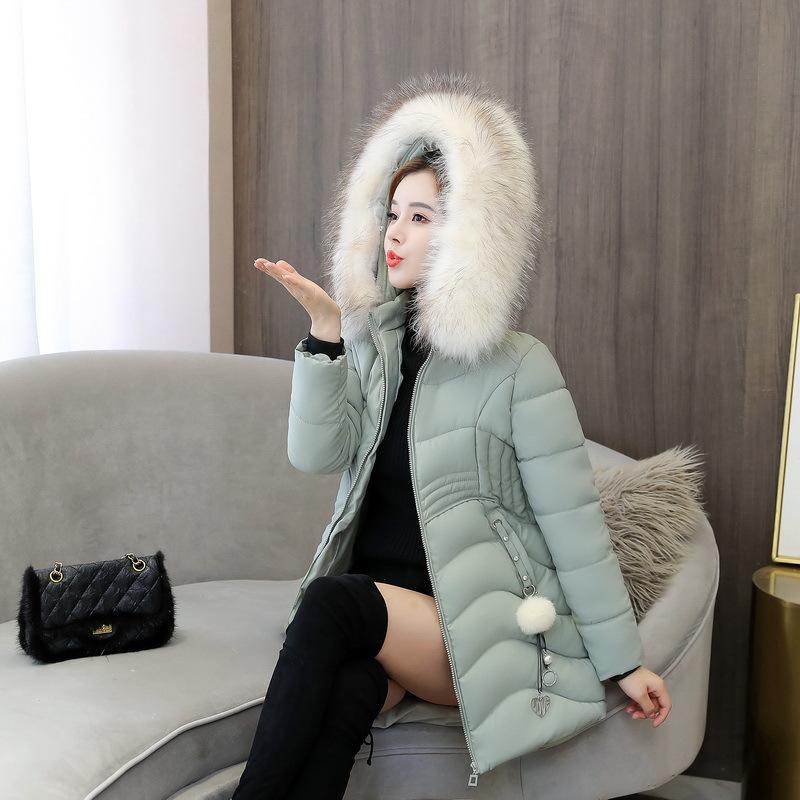 Péřová bunda Bavlněná bunda pro ženy Střední délka Zimní Hrubá Límec z umělé kožešiny Bavlněná bunda