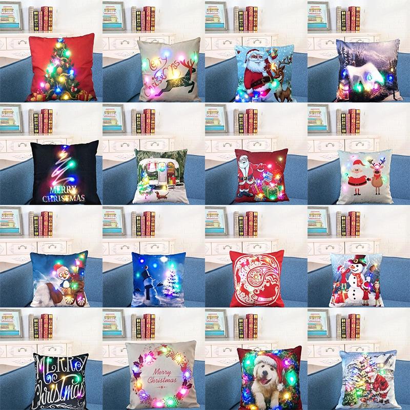 Luxuriöser Weihnachts-LED-Lichter Kissenbezug aus Leinen für festliche Heimdekoration und gemütliches Sofa