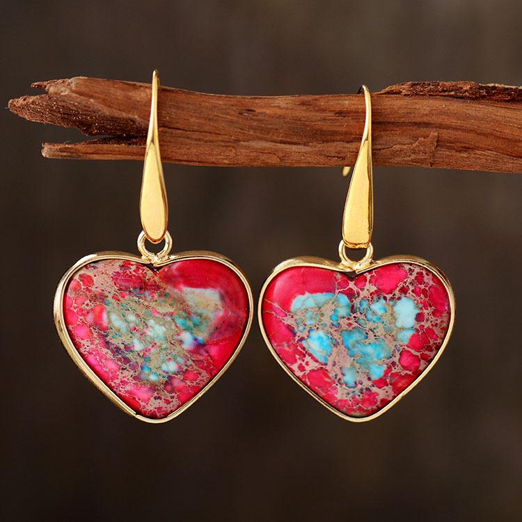 

Classic Emperor Stone Peach Heart Pendant Earrings Natural Stone Popular Earrings Jewelry