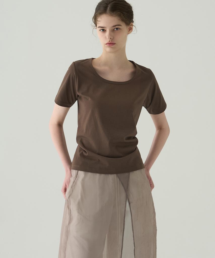 Deuloupisumeon Supima Silket U-Neck Short Sleeve T-Shirt [Brown]
