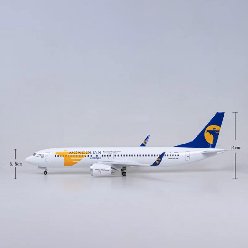 1:80 Scale Large 47CM Model Airplane Mongolian Airlines Boeing 737 Plane Models Diecast Airplanes with LED Light for Collection