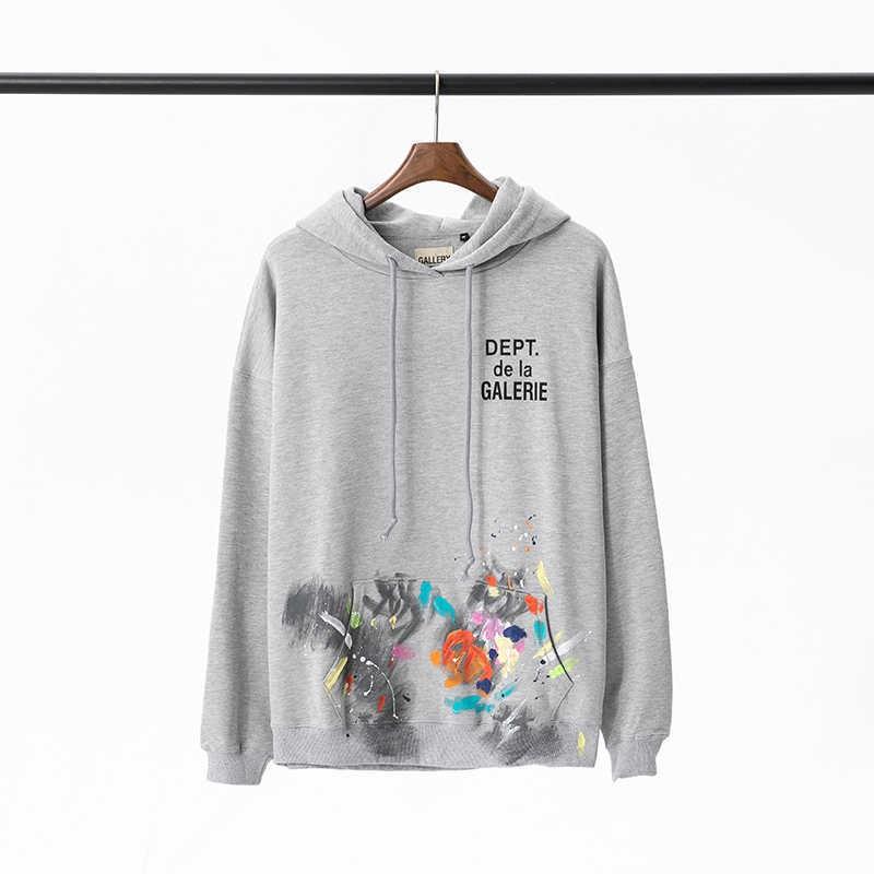 Gallery Dept Graffiti Ink Splatter Vintage Letter Print Cotton Fleece Hoodie Men Women Couple
