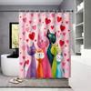 4 Valentine's Day Romantic Love Cartoon Cat Print Bathroom Set 180x180 Waterproof Shower Curtain Floor Mat U-shaped Toilet Mat