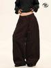 Yongfang Unisex Retro Corduroy Wide-Leg Pants - Autumn/Winter Loose Street Style with Trendy Pleats and Scissor-Cut Design