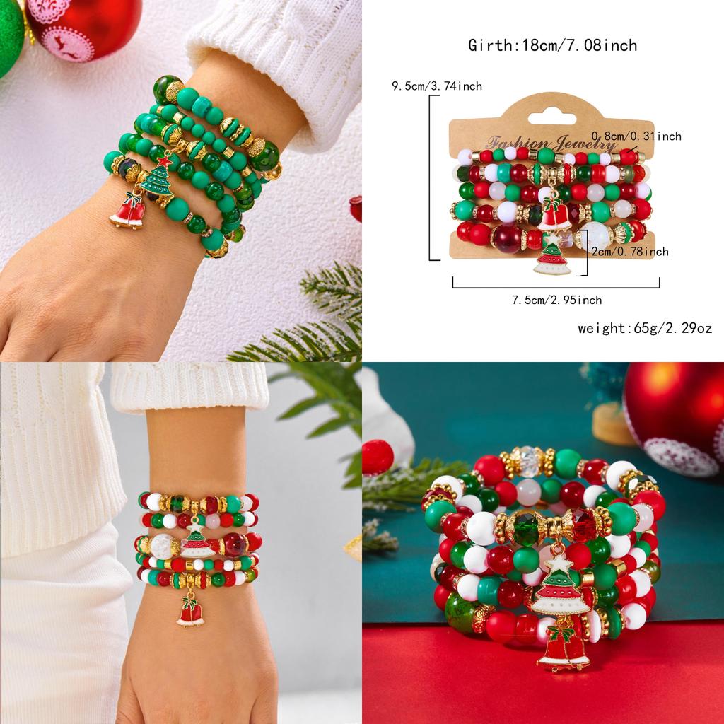 Christmas Holiday Crystal Bracelet Set With Silver Alloy Charms For Men And Women