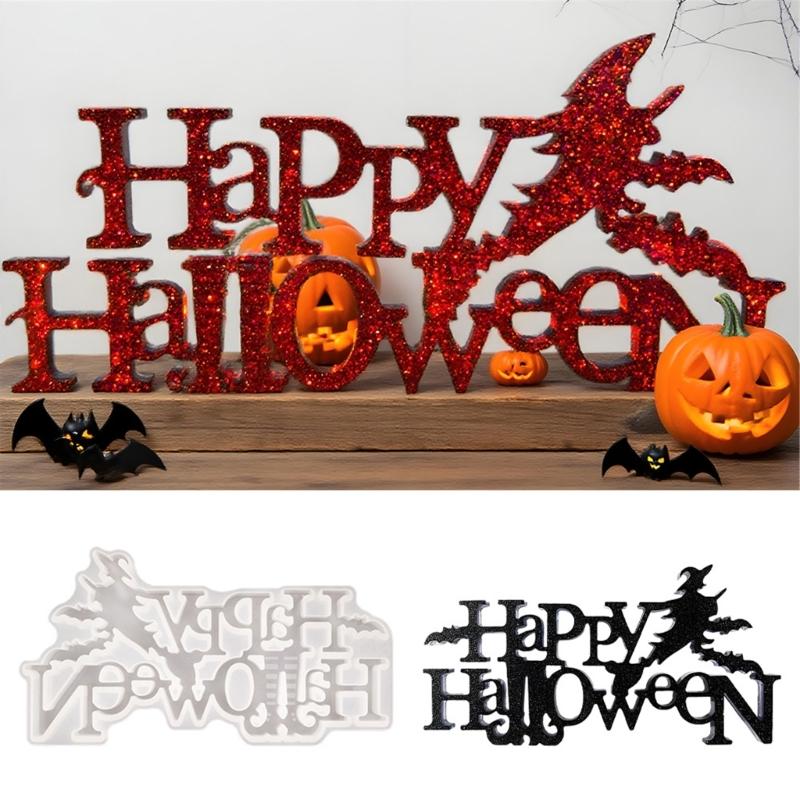 Happy Halloween Letter Silicone Moulds Easy Demolding Baking Mould for Epoxy Resin Making Candle Soap Holiday Decoration