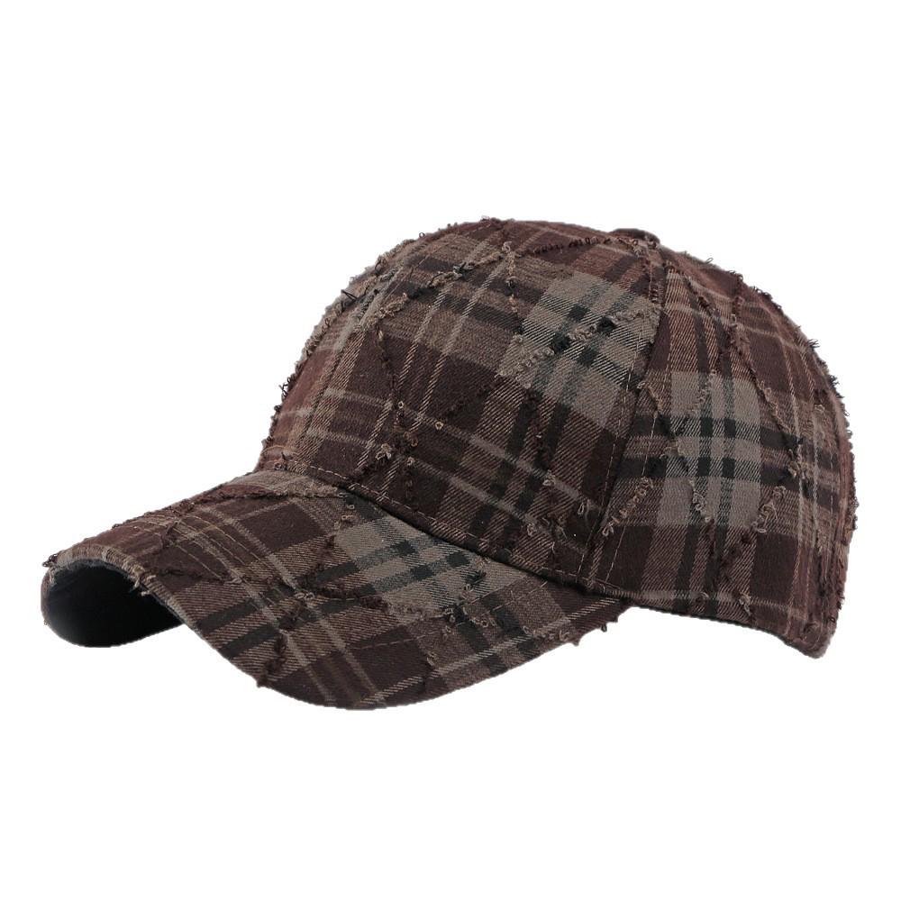 Unisex Distressed Plaid Baseball Cap Vintage Adjustable Sun Hat for Men Women Outdoor Sports