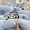 Class A bedding four-piece set solid color cotton cartoon towel embroidered quilt cover skin-friendly washed cotton student dormitory cute kit