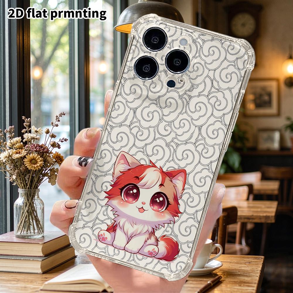 Phone Case: 2D flat suitable for iPhone 18 17 16 15 14 13 Pro, transparent four corner protective case, bright pink big eyes, Christmas and Halloween 