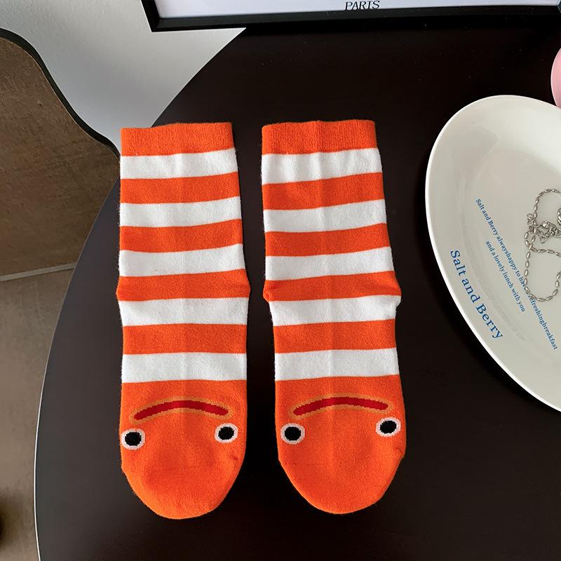 

Забавные женские мультяшные носки до середины икры с угрем, персонализированные и модные махровые носки без косточек 1 pair оранжевый