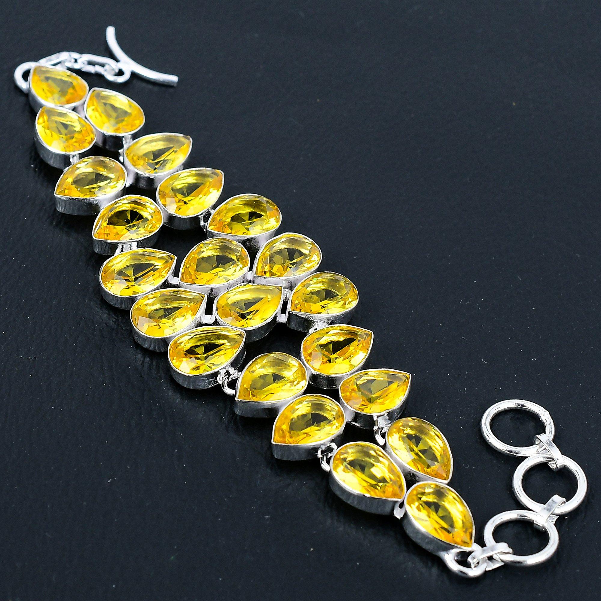 

Браслет из стерлингового серебра 925 пробы ручной работы с драгоценным камнем цитрин, серебряный браслет с цитрином, браслет с цитрином для женщин, браслет унисекс для подарков 8 жёлтый