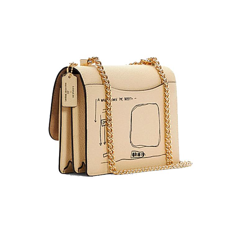 New COACH X Jean Michel Basquiat Collaboration Klare Leather Trunk Bag, Crossbody Bag, Shoulder Bag Trumpets Women's Khaki C5653-IMOQY
