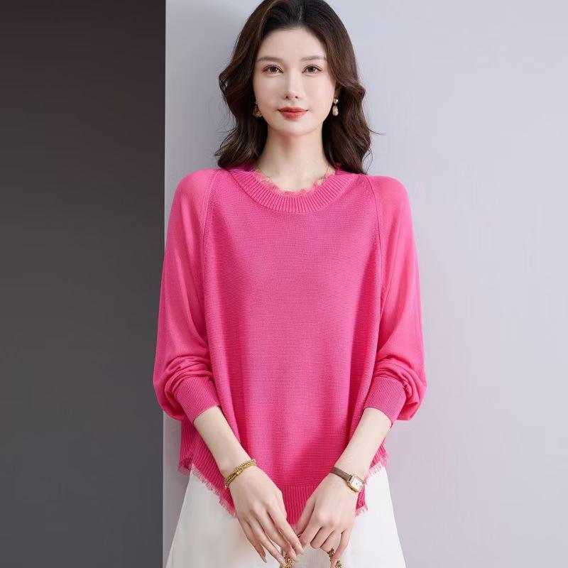 Women s Tassel Raw Edge Round Neck Sweater - Soft, Fluffy Knit Design for Summer/Winter 2026 One Size розы красного