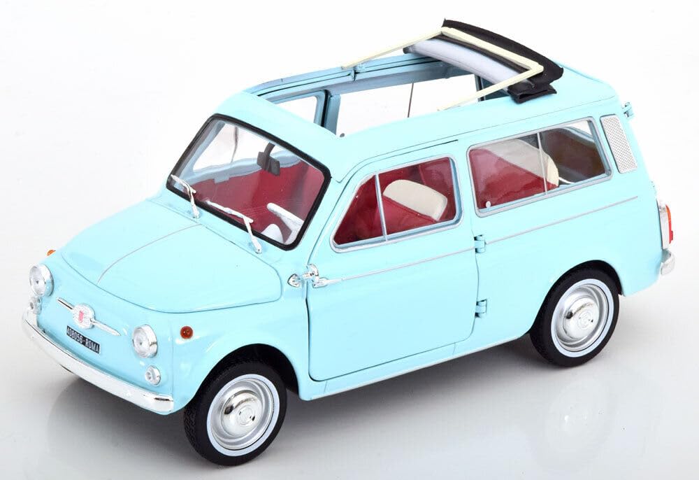 

Norev Fiat 500 Giardiniera 1964 Світло-блакитний NOREV FIAT 500 Giardiniera Повністю відкривна Міні-машина 1/18 [Товар] синій