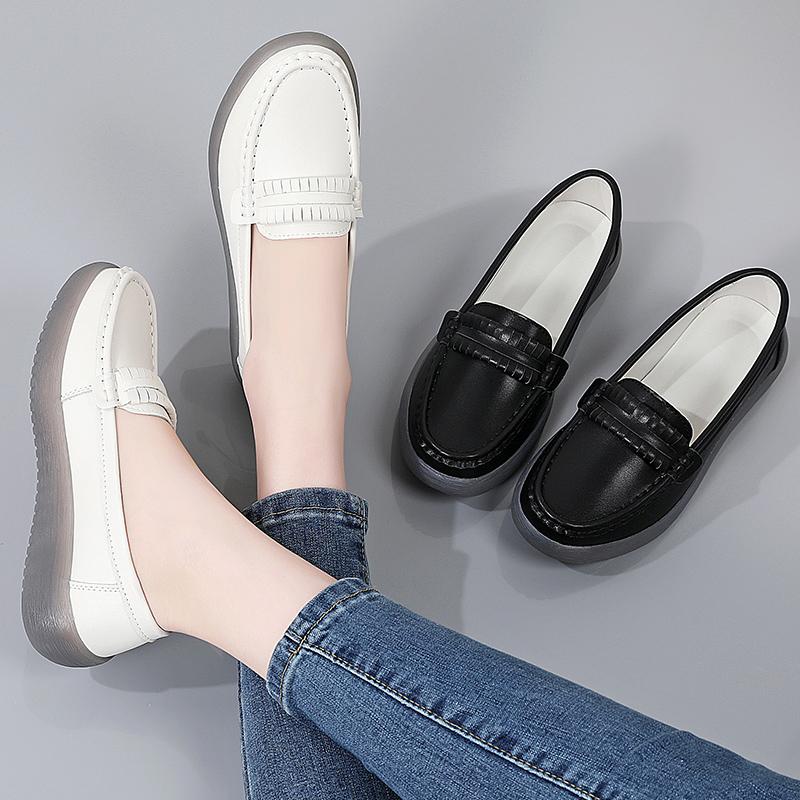 Women Black Moccasins Driving Shoes Flats Casual Nurse Shoes Loafers Simple Soft White Office Shoes Large Size