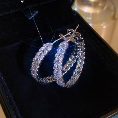Zinc Alloy Needle Zircon Leaf Geometric Circle Earrings European and American Fashion High-end Earring Daily Commuting Zircon