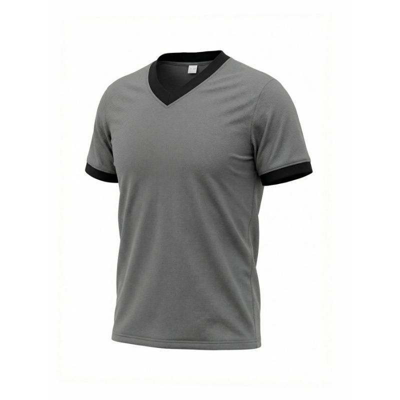 Mens Summer V Neck Short Sleeve Waffle Texture Loose Casual T Shirt S серый